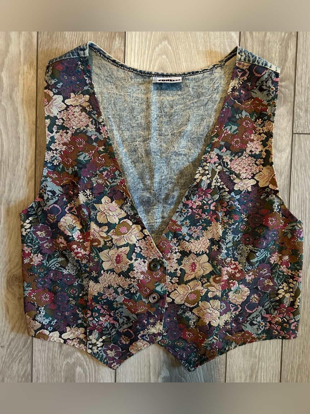 Vintage Forelli Floral Cotton Vest Size 14 Denim Boho Adjustable Vest 80s 90s